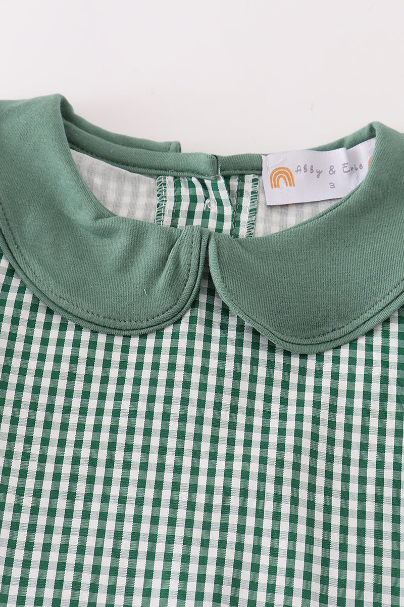 Green Gingham Pumpkin Embroidered Dress