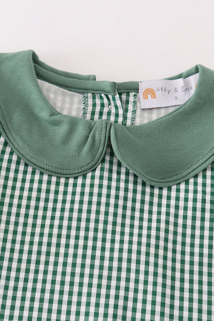 Green Gingham Pumpkin Embroidered Dress