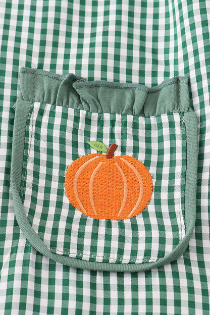 Green Gingham Pumpkin Embroidered Dress