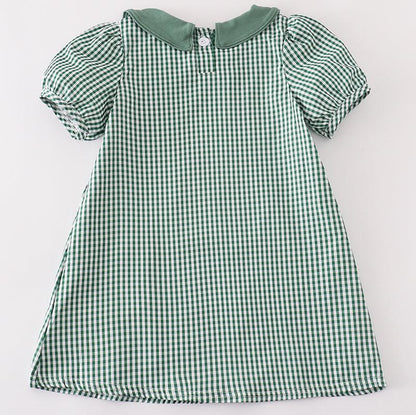 Green Gingham Pumpkin Embroidered Dress