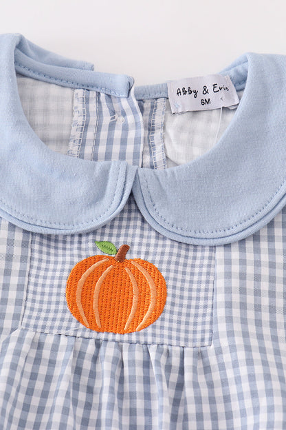 Blue Gingham Pumpkin Embroidered Boy Bubble