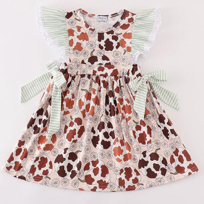 Pumpkin Daisy Cow Print Girl Dress