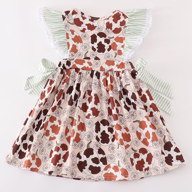 Pumpkin Daisy Cow Print Girl Dress