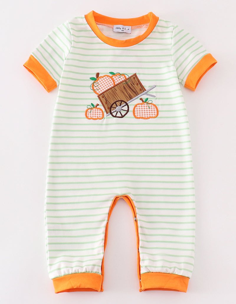 Wheelbarrow Pumpkin Applique Boy Romper