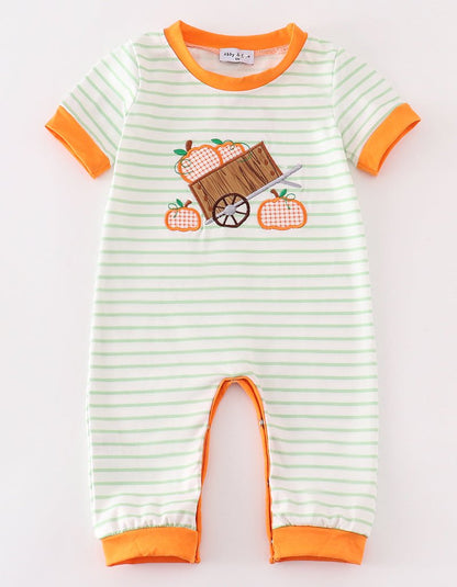 Wheelbarrow Pumpkin Applique Boy Romper