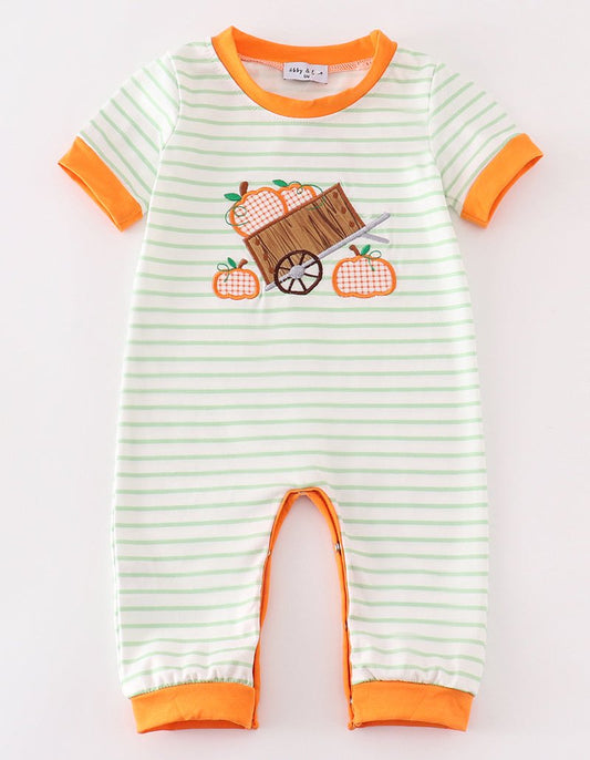 Wheelbarrow Pumpkin Applique Boy Romper