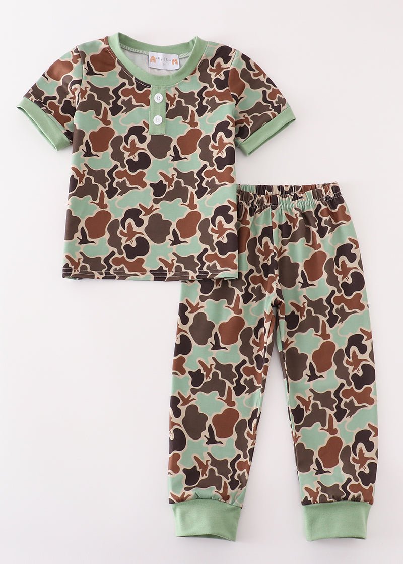 Green Camouflage Print Boy Pajamas Set