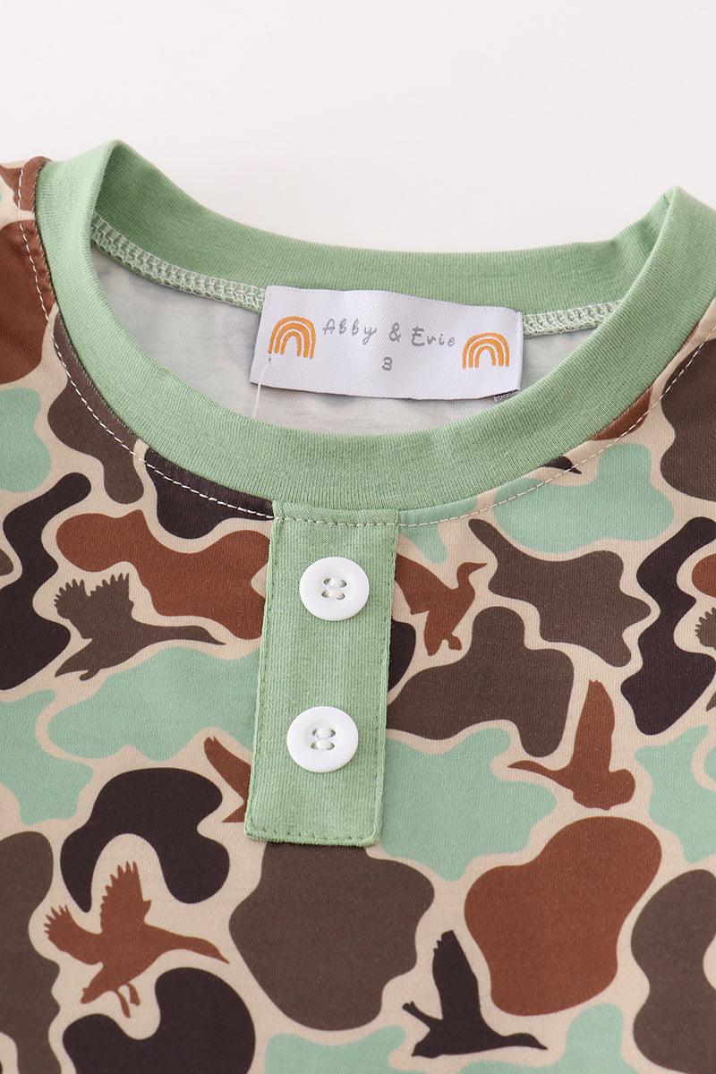 Green Camouflage Print Boy Pajamas Set