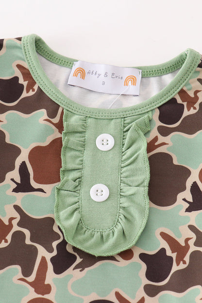 Green Camouflage Print Girl Pajama Set