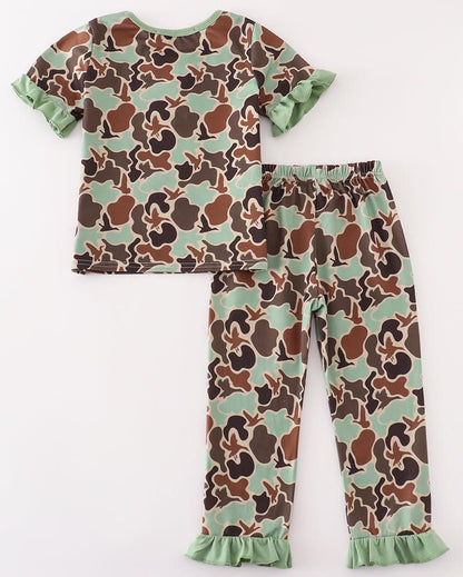 Green Camouflage Print Girl Pajama Set