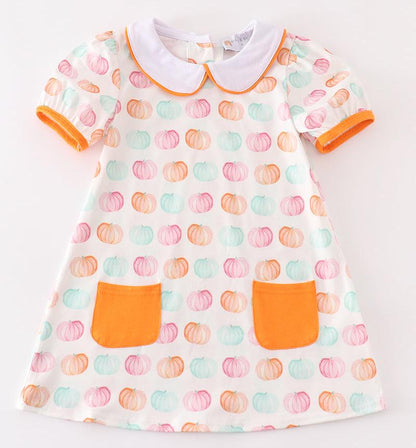 Presley Pumpkin Print Girl Dress