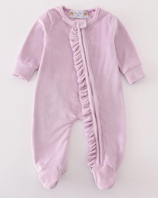 Velvet Baby Girl Footed Romper - Lavender