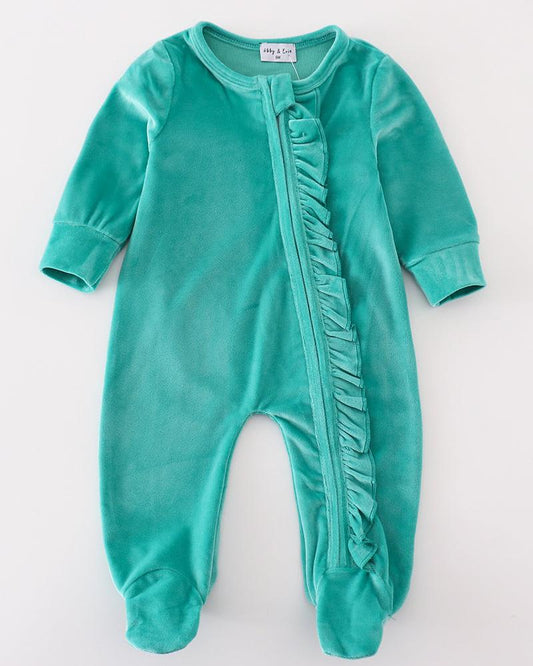 Velvet Baby Girl Romper - Turquoise