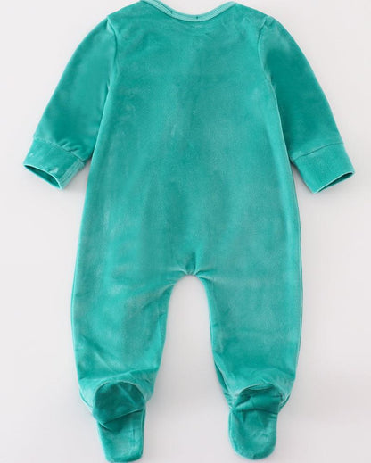 Velvet Baby Girl Romper - Turquoise