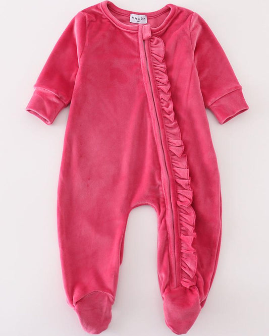 Velvet Baby Girl Footed Romper - Hot Pink