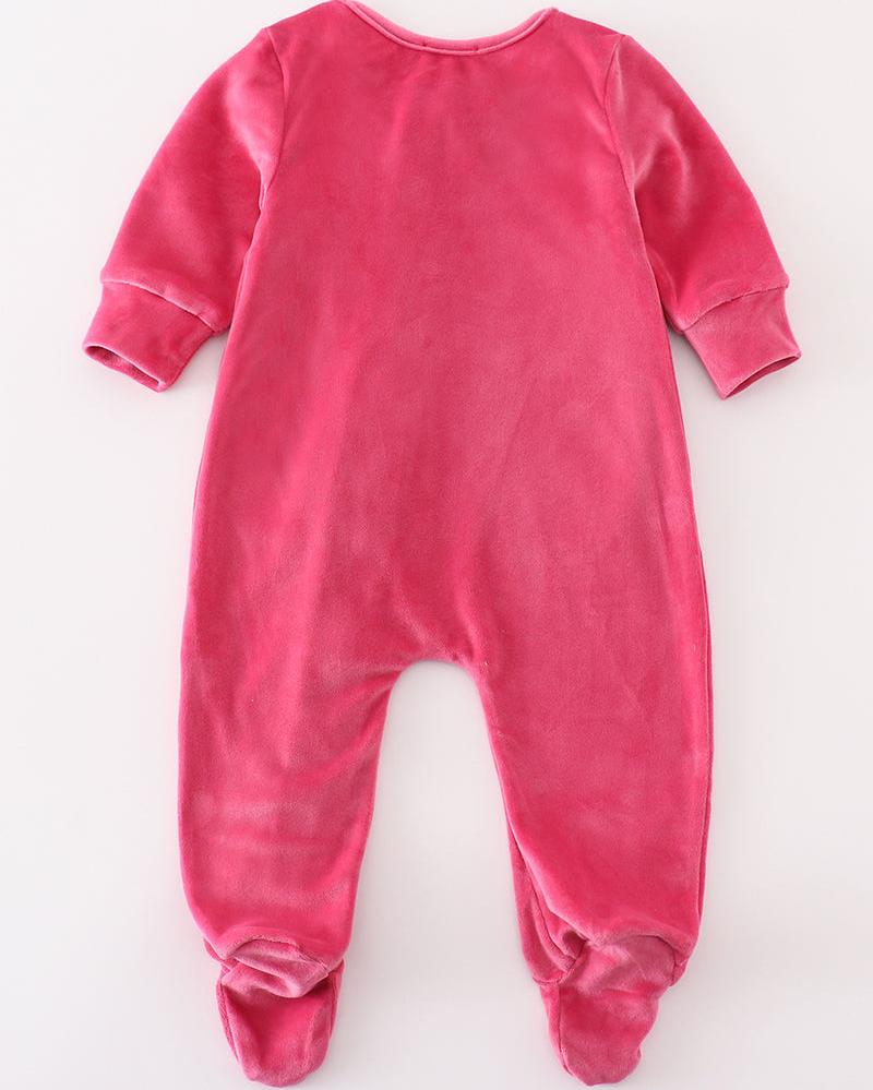 Velvet Baby Girl Footed Romper - Hot Pink