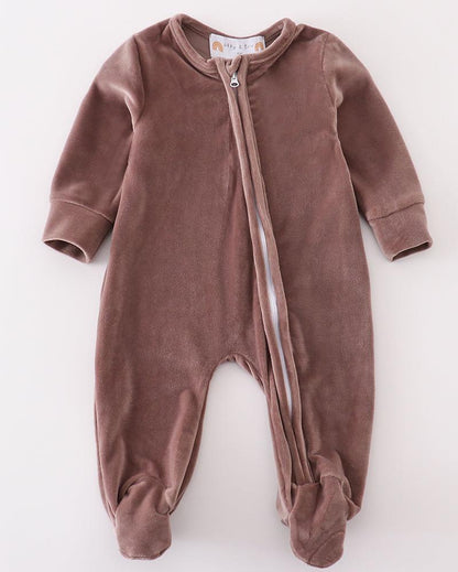 Velvet Baby Boy Footed Romper - Brown