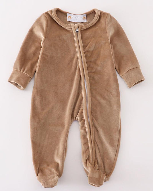 Velvet Baby Footed Romper - Beige