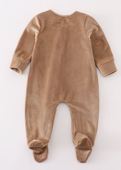 Velvet Baby Footed Romper - Beige