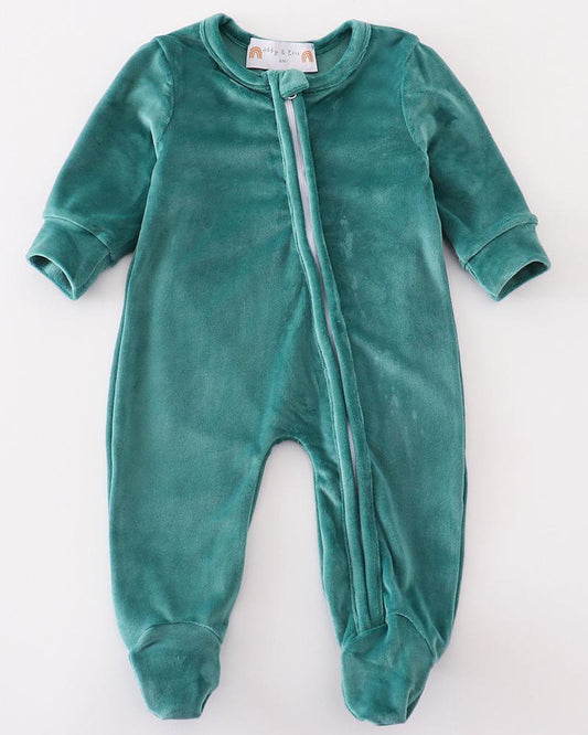 Velvet Baby Boy Footed Romper - Forest