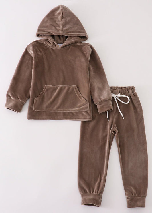 Velvet Boy Hoodie Set - Brown