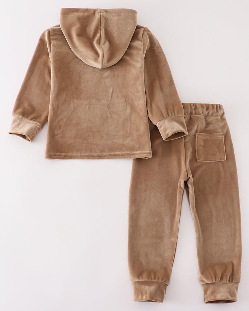 Velvet Boy Hoodie Set - Beige