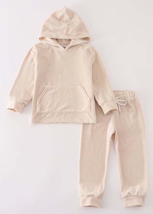 Velvet Boy Hoodie Set - Cream