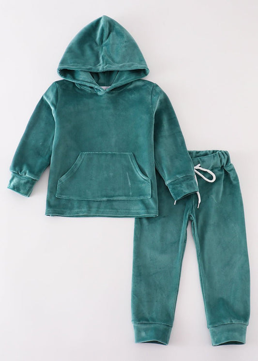 Velvet Boy Hoodie Set - Forest