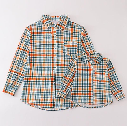 Dad + Me Orange Plaid Button Down Shirt