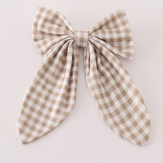 Khaki Gingham Hair Bow