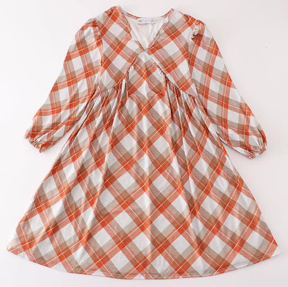 Khaki Gingham Print Mom + Me Dress