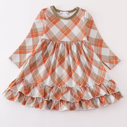 Khaki Gingham Print Mom + Me Dress