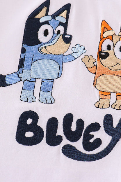 Blue Dog Character Embroidered Boy Set