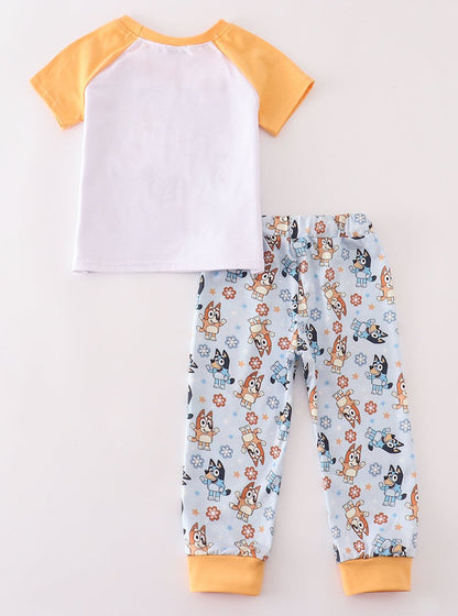 Blue Dog Character Embroidered Boy Set