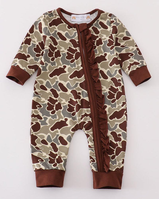 Camouflage Zip Girl Ruffle Romper