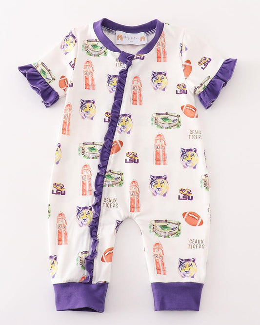 Geaux Tigers Print Purple Baby Girl Romper