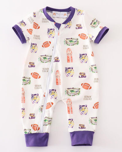 Geaux Tigers Print Purple Boy Romper