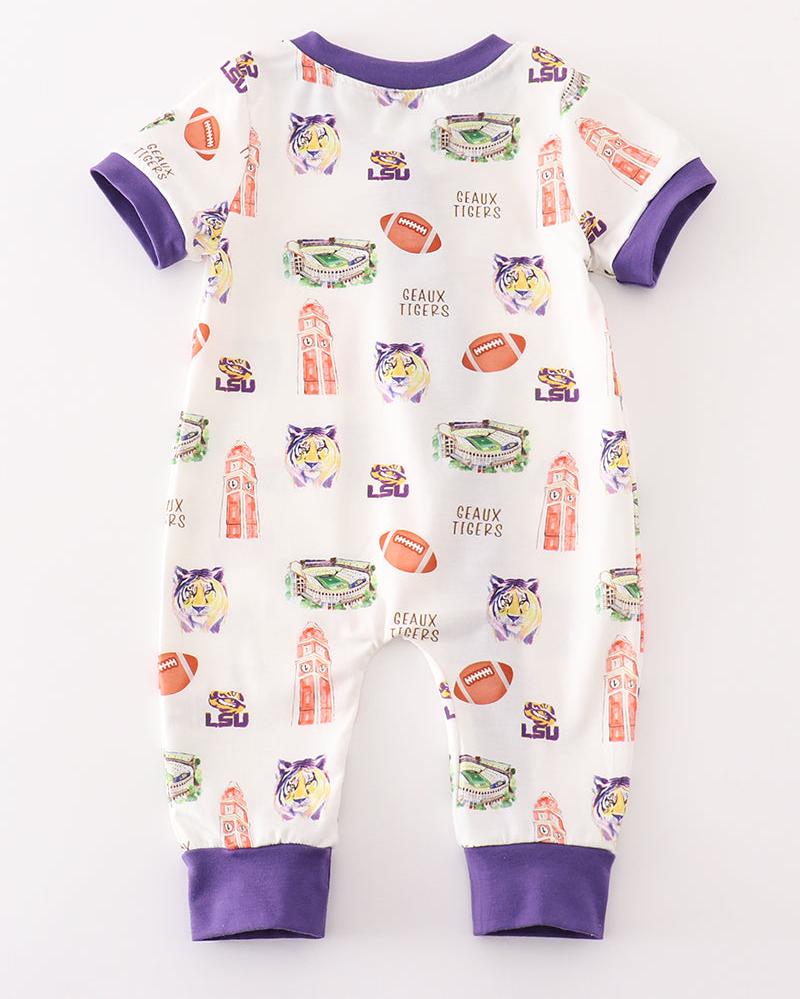 Geaux Tigers Print Purple Boy Romper