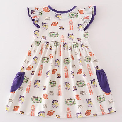 Geaux Tigers Print Purple Girl Dress