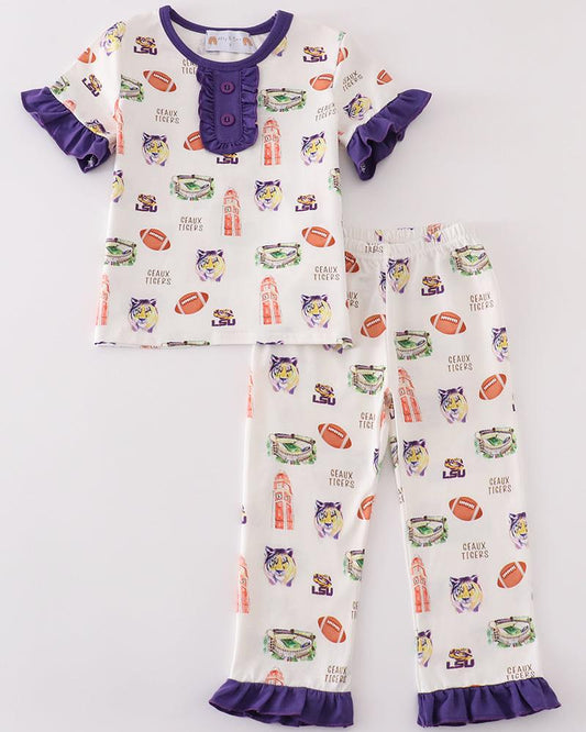 Geaux Tiger Purple Girl Pajamas Set