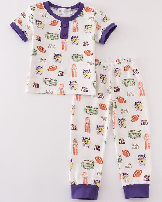 Geaux Tigers Print Purple Boy Pajamas Set