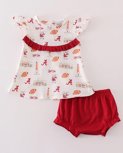 Roll Tide Football Print Baby Girl Set