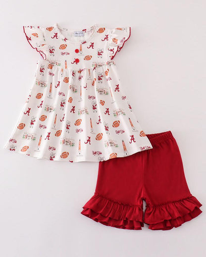 Roll Tide Football Print Girl Shorts Set