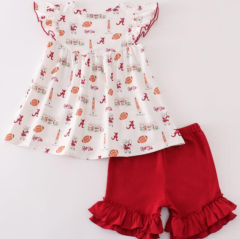 Roll Tide Football Print Girl Shorts Set