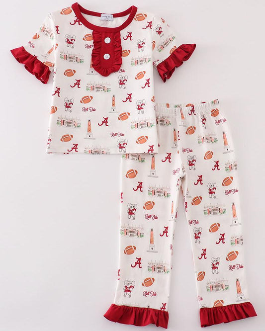 Roll Tide Football Print Girl Pajama Set