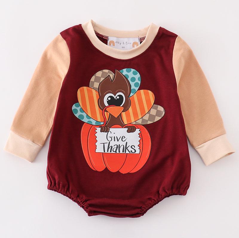 Give Thanks Turkey Print Boy Romper