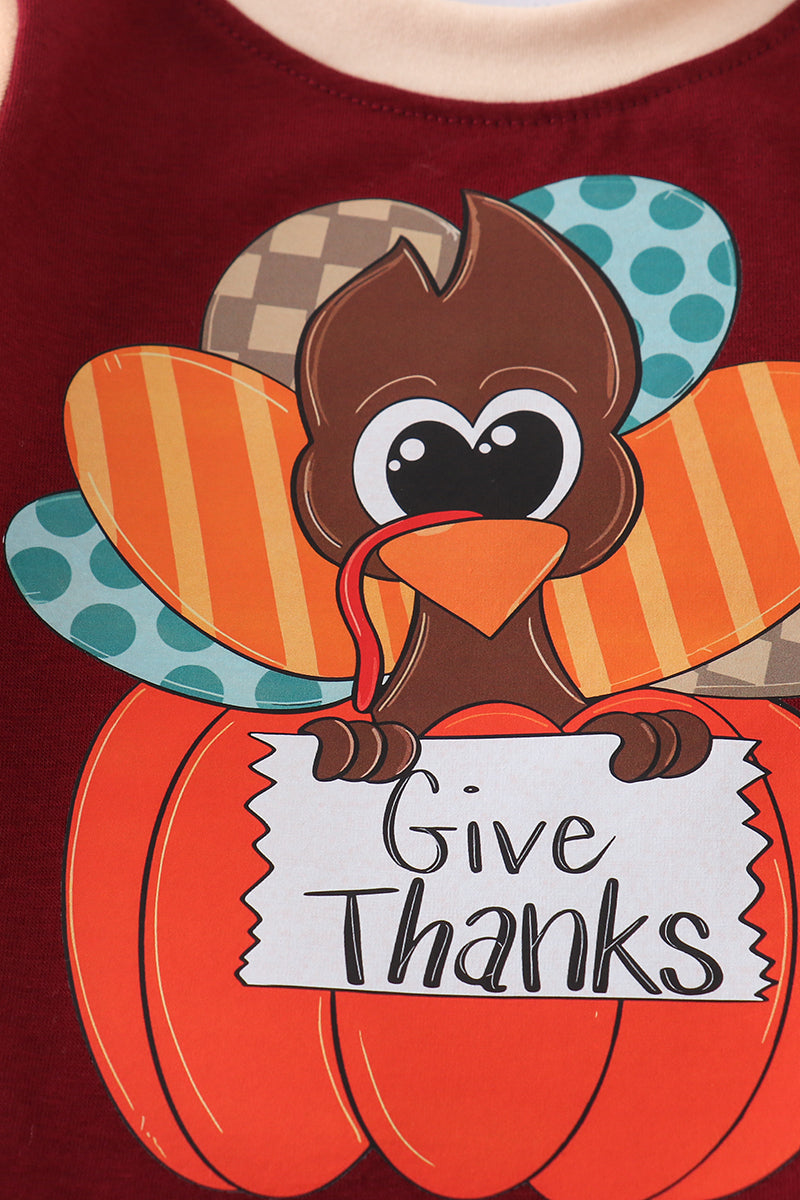 Give Thanks Turkey Print Boy Romper