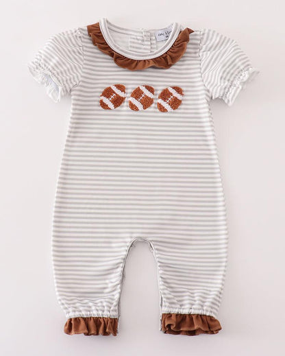 Football French Knot Stripe Girl Romper