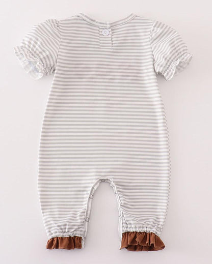 Football French Knot Stripe Girl Romper