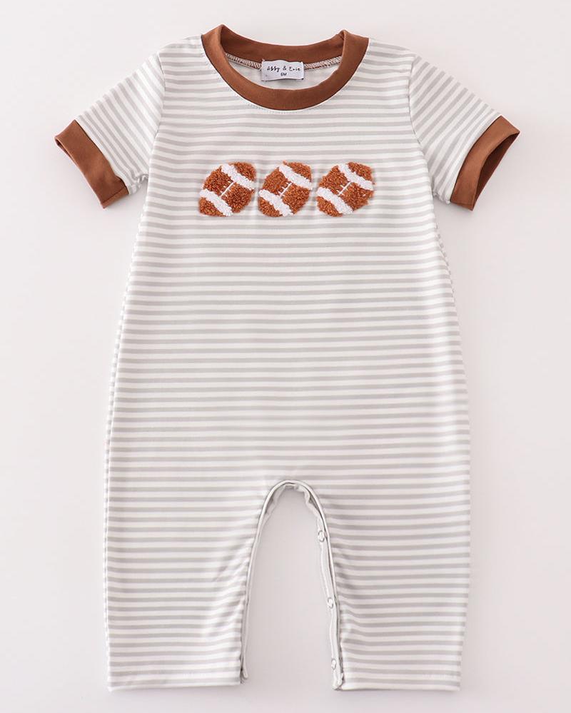 Football French Knot Stripe Boy Romper